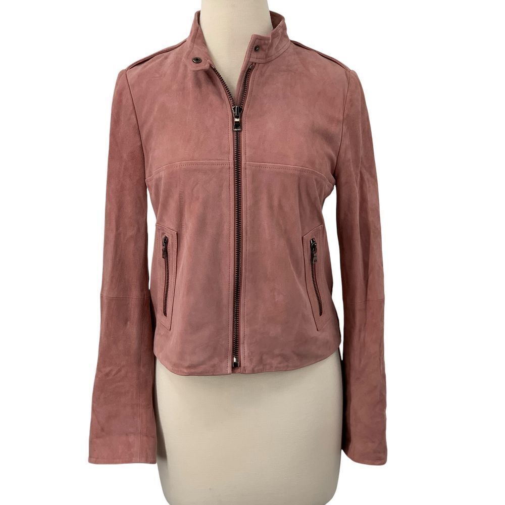 NWOT Etcetera Women's Long Sleeve Mauve Pink Suede Moto Jacket‎ Zip Front Size 4